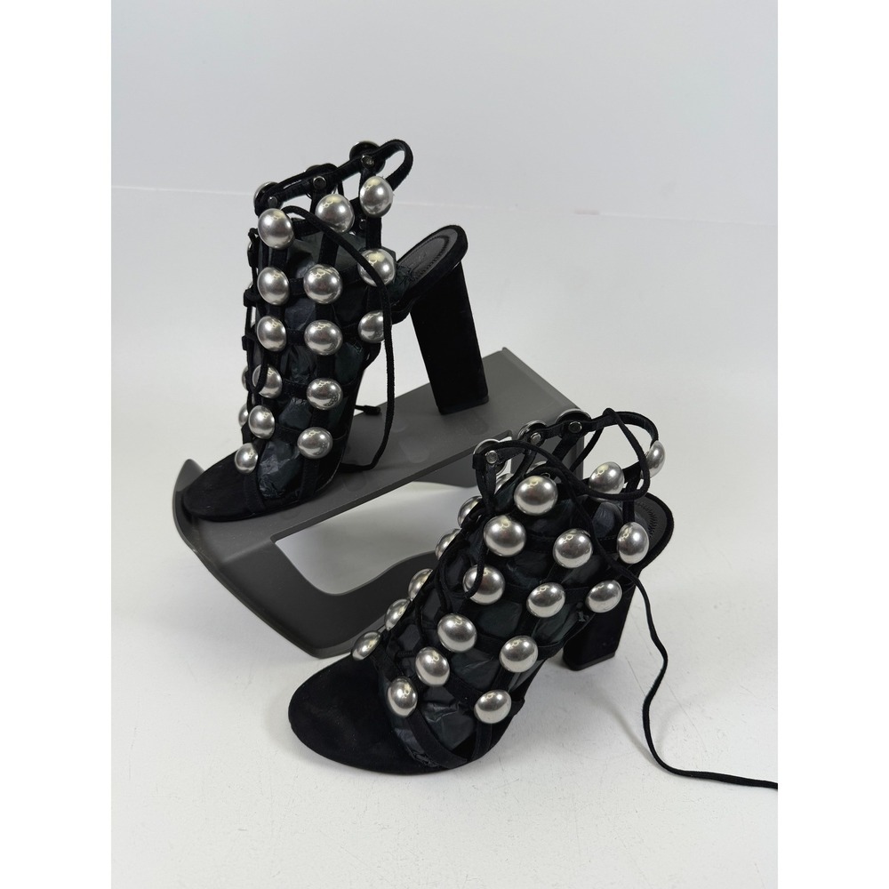 Alexander Wang Rubie Black Suede Studded Gladiator Block Heel Sandals US 6.5
